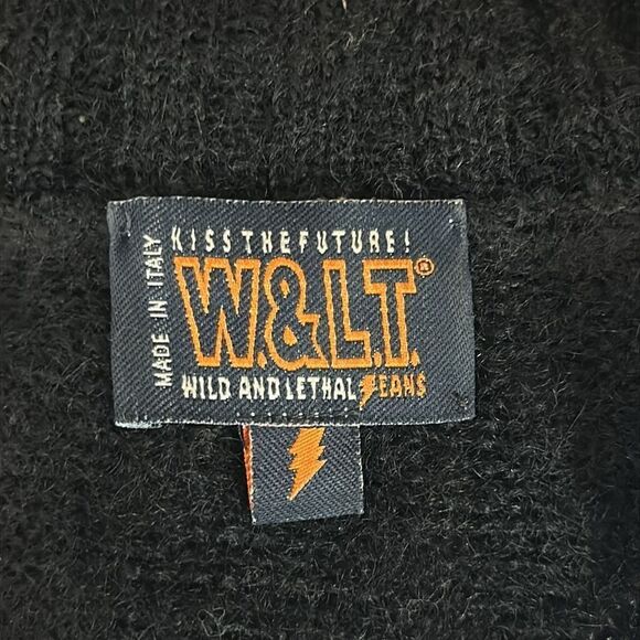 Vtg Wild and Lethal Trash Kiss the Future Black Sweater Turtle Neck Mohair M - Picture 13 of 16